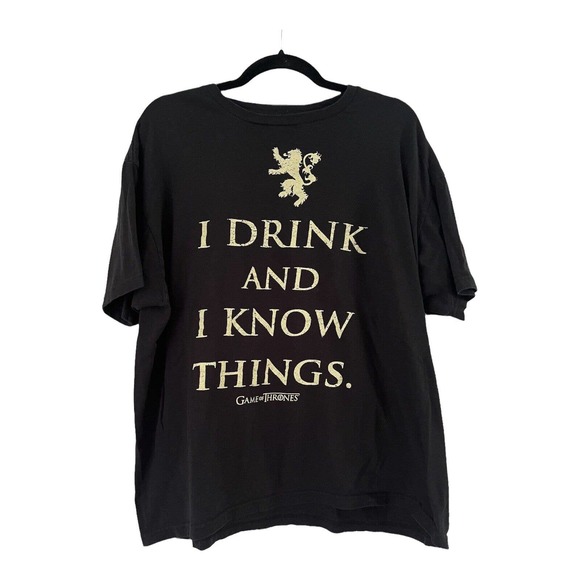 Game Of Thrones Black I Drink And I Know Things T-Shirt Mens Size XL - Picture 1 of 4
